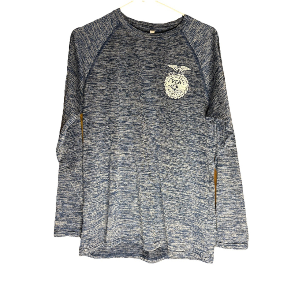 FFA Men’s Shirt long sleeve Blue Marled Performance Stretch Logo Size M Unisex
